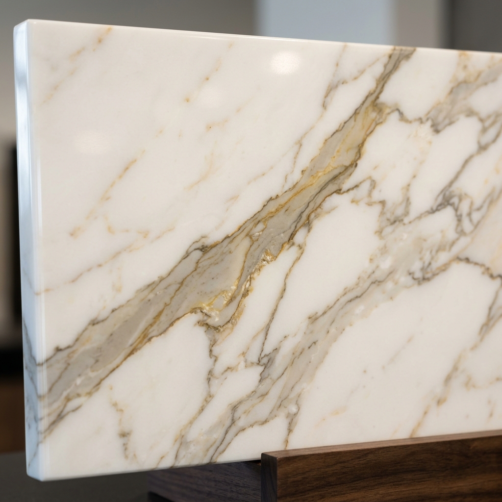 Calacatta Gold Quartz — образец материала кухни Дом Храмцовых